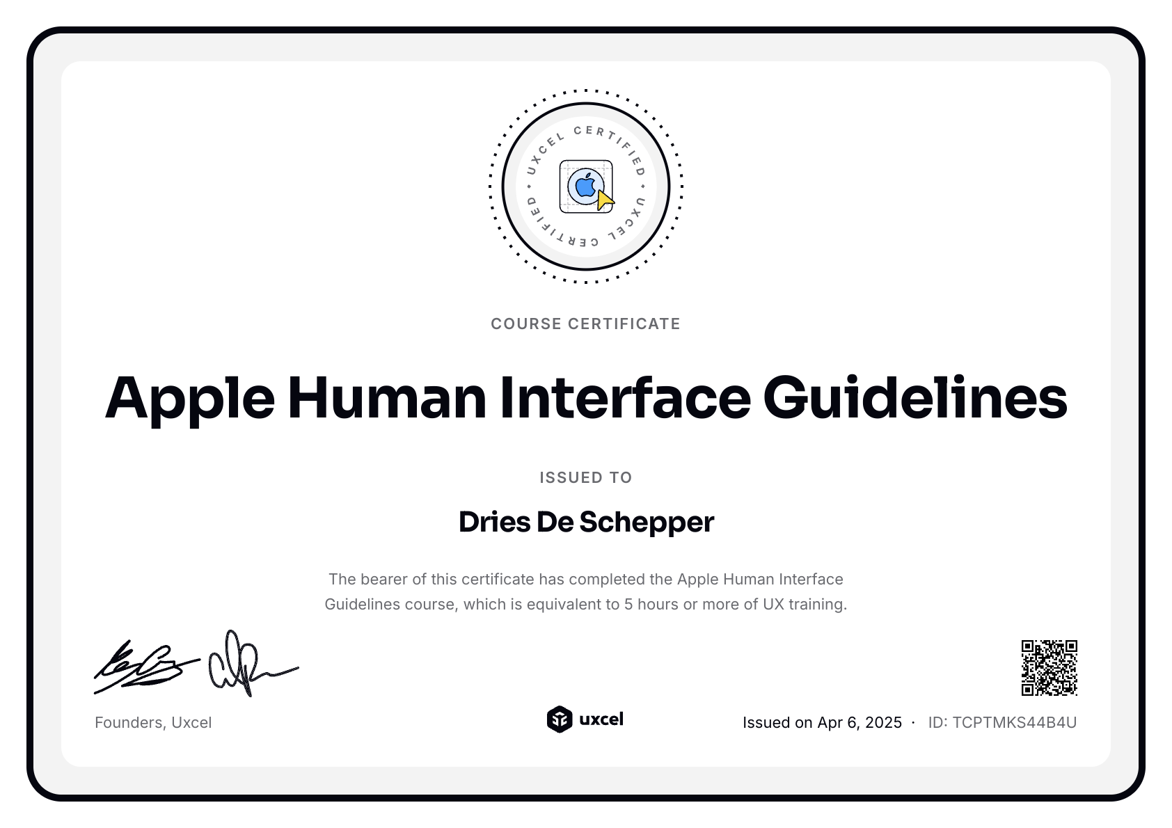Dries De Schepper's certificate